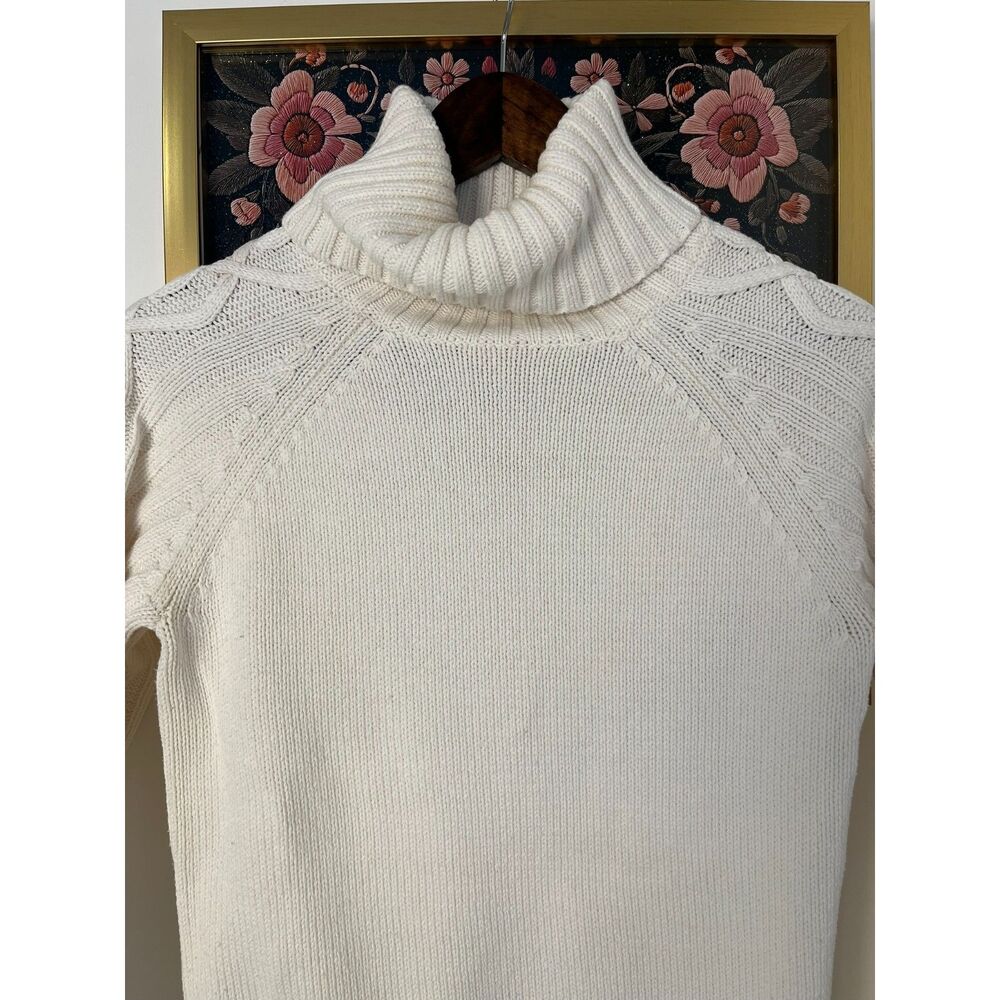 Caslon Cream Cableknit Sleeves Turtleneck M Classic Prep Minimalist